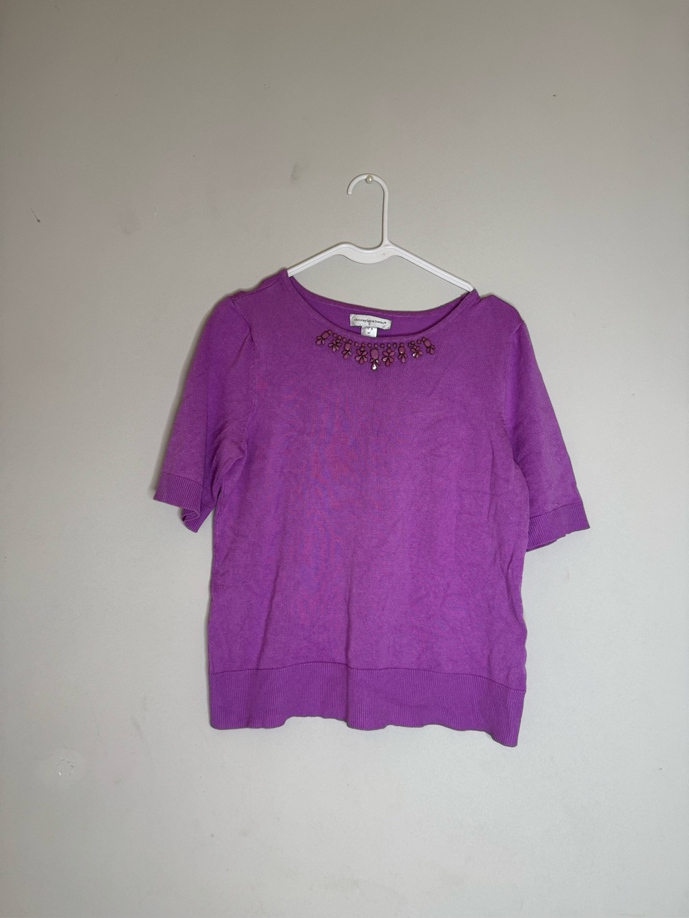 Christopher & Banks Purple Jeweled Short Sleeve Sweater